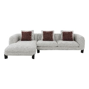 Bowery Hill Sectional Sofa with 3 Pillows in Maroon and Beige Tweed