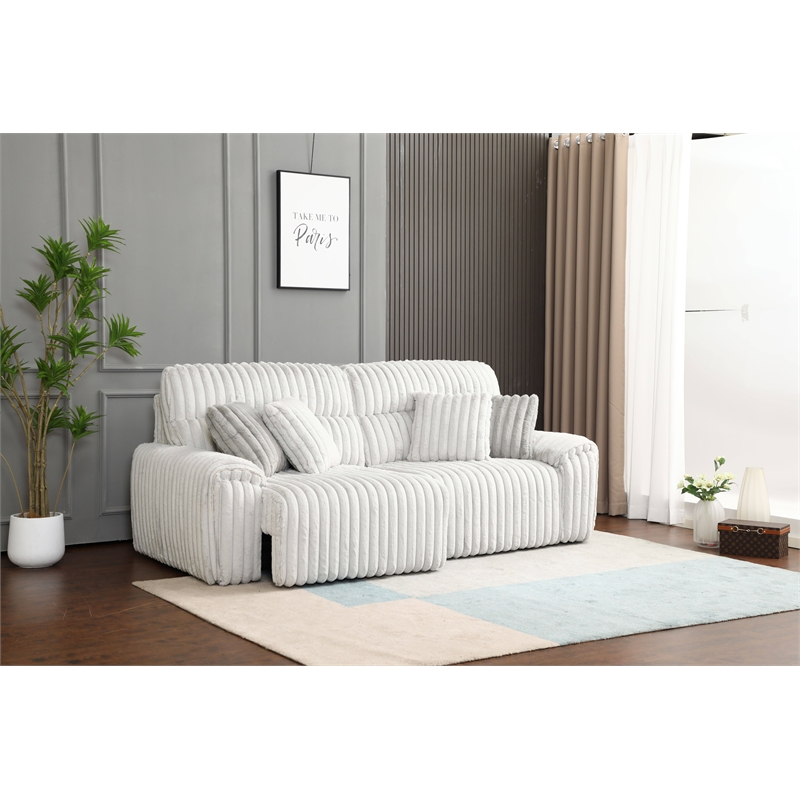 Bowery Hill Power Motion Sofa with Sleeper and USB Port in Grey Corduroy