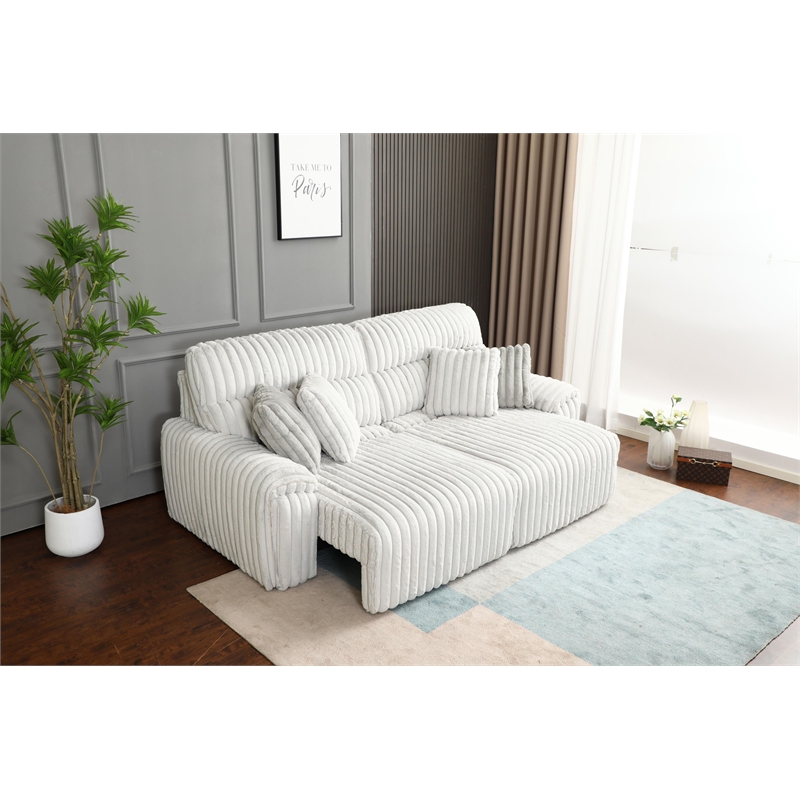 Bowery Hill Power Motion Sofa with Sleeper and USB Port in Grey Corduroy