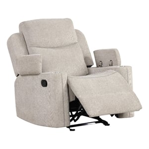 Bowery Hill Motion Glider Recliner with Storage Arms in Light Gray Chenille