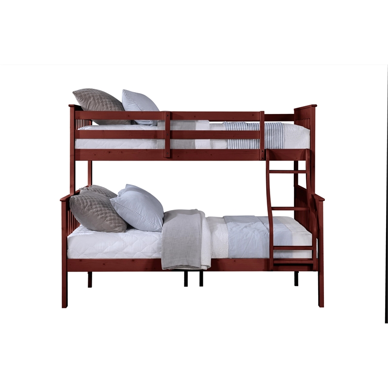 Bowery Hill Twin Over Full Wooden Bunk Bed with Ladder in Cherry