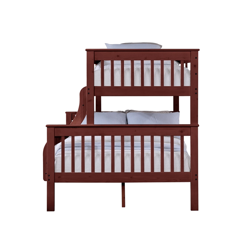 Bowery Hill Twin Over Full Wooden Bunk Bed with Ladder in Cherry