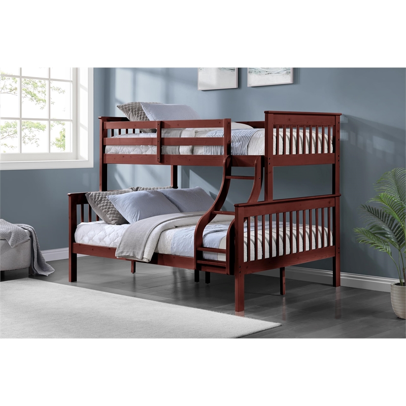 Bowery Hill Twin Over Full Wooden Bunk Bed with Ladder in Cherry