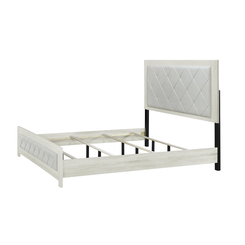 Bowery Hill Eastern King Bed in Beige Linen with Button Tufting