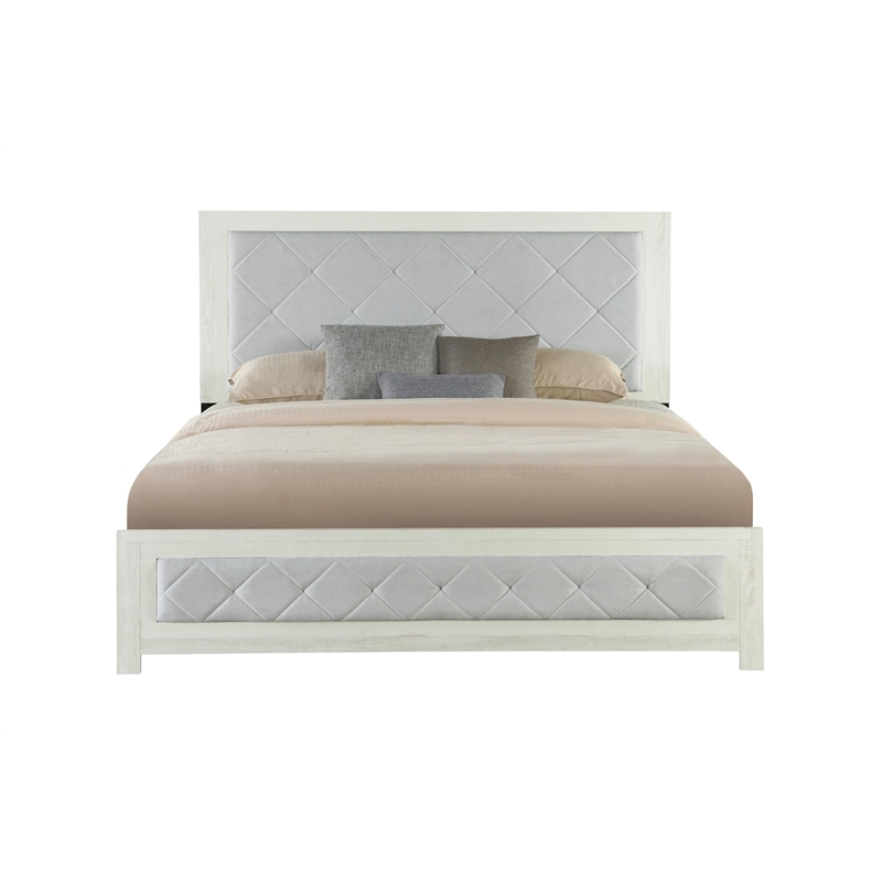 Bowery Hill Eastern King Bed in Beige Linen with Button Tufting