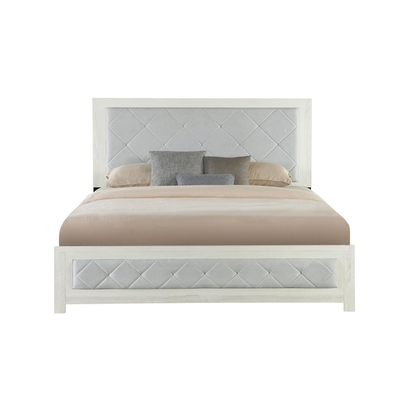 Bowery Hill Upholstered Queen Bed in Beige Linen with Button Tufting