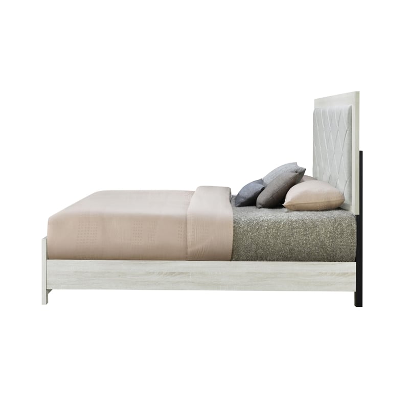 Bowery Hill Upholstered Queen Bed in Beige Linen with Button Tufting