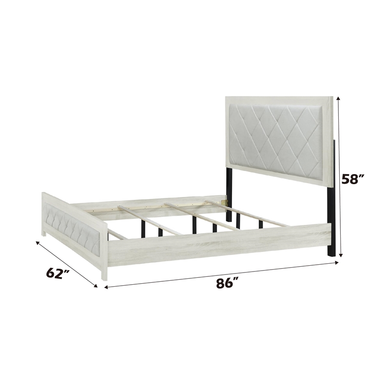 Bowery Hill Upholstered Queen Bed in Beige Linen with Button Tufting