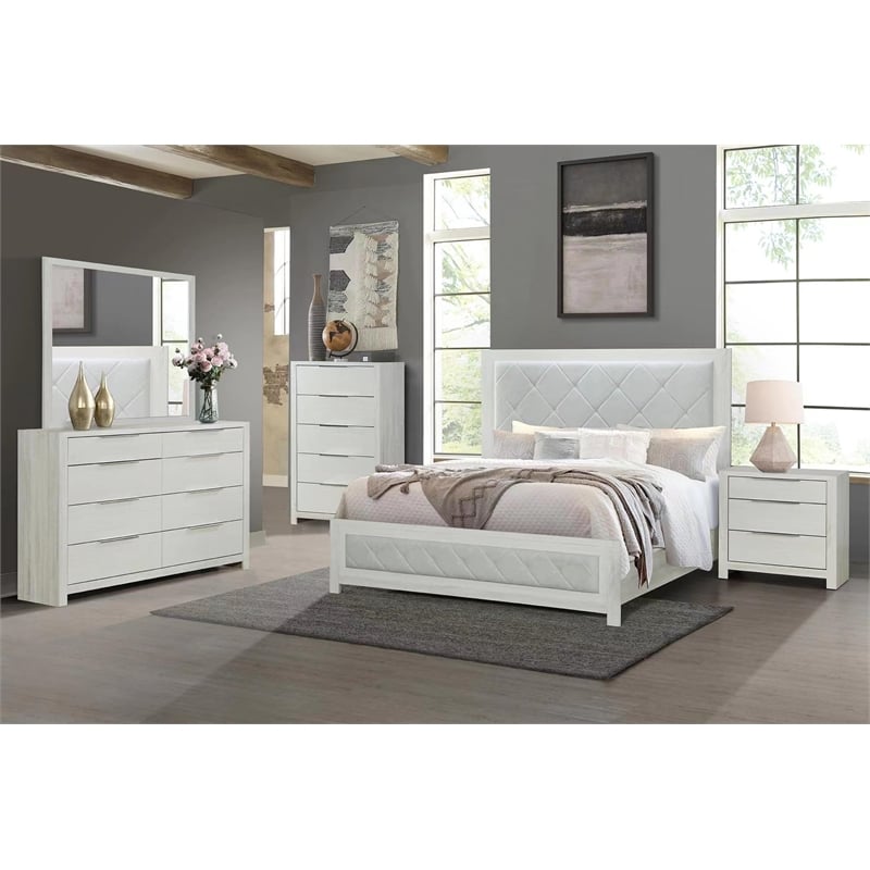 Bowery Hill Upholstered Queen Bed in Beige Linen with Button Tufting