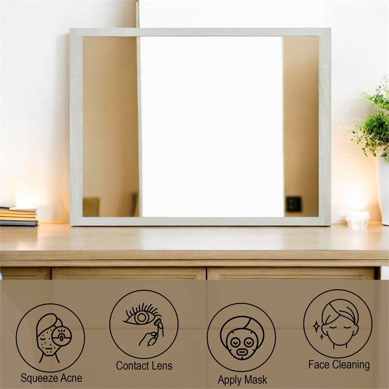 Bowery Hill Rectangular Wall Mirror with Upholstered Beige Linen Frame