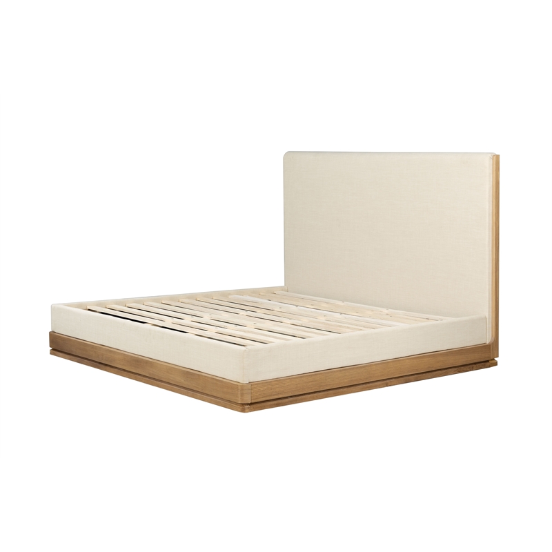 Bowery Hill Queen Bed with Floating Base in Beige Fabric and Oak