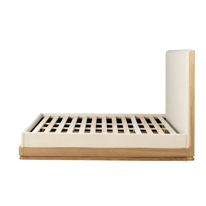 Bowery Hill Queen Bed with Floating Base in Beige Fabric and Oak