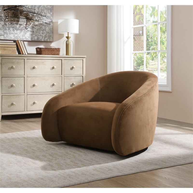 Bowery Hill 360-Degree Swivel Accent Chair in Chocolate Suede