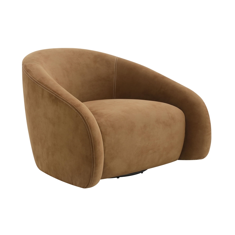 Bowery Hill 360-Degree Swivel Accent Chair in Chocolate Suede