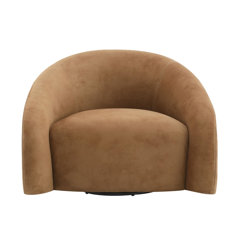 Bowery Hill 360-Degree Swivel Accent Chair in Chocolate Suede