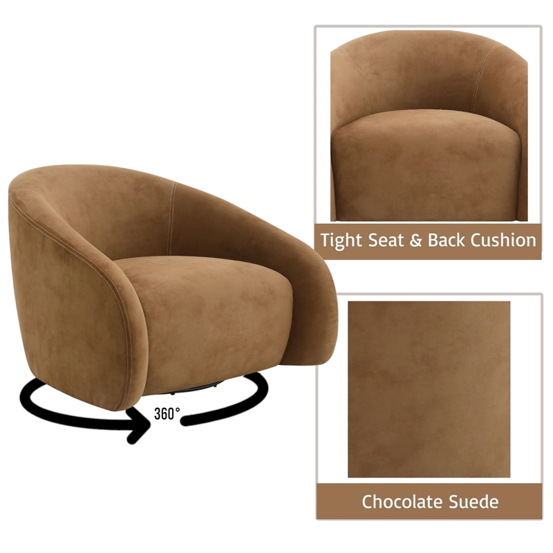 Bowery Hill 360-Degree Swivel Accent Chair in Chocolate Suede