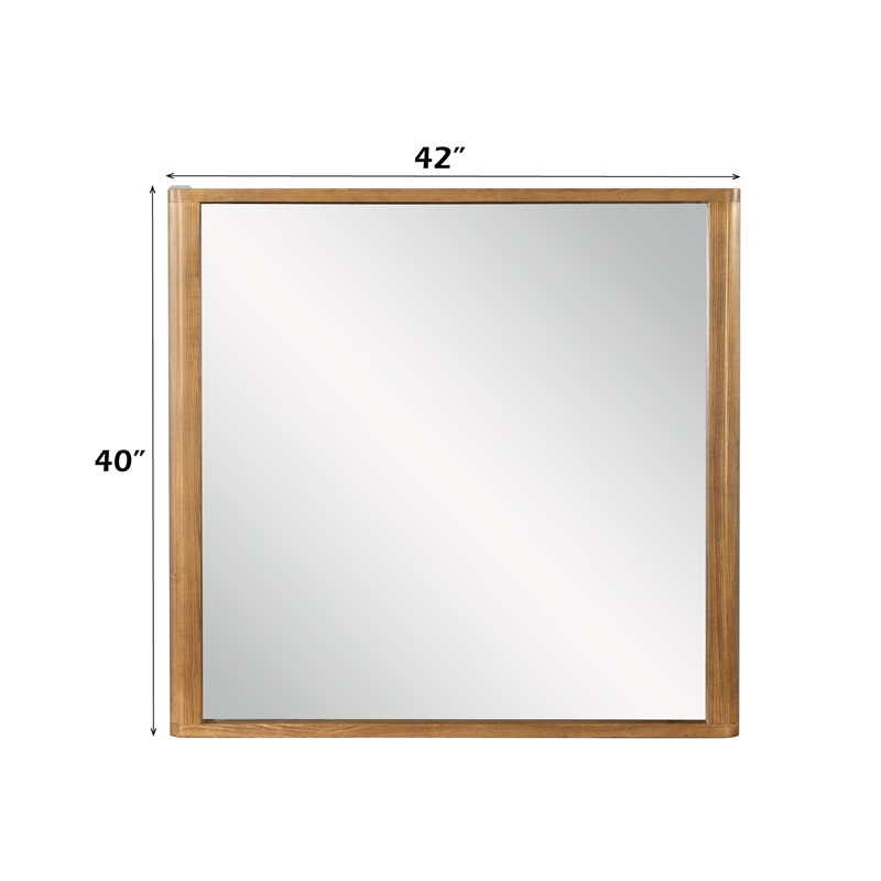 Bowery Hill Minimalist Rectangular Wall Mirror with Oak Frame