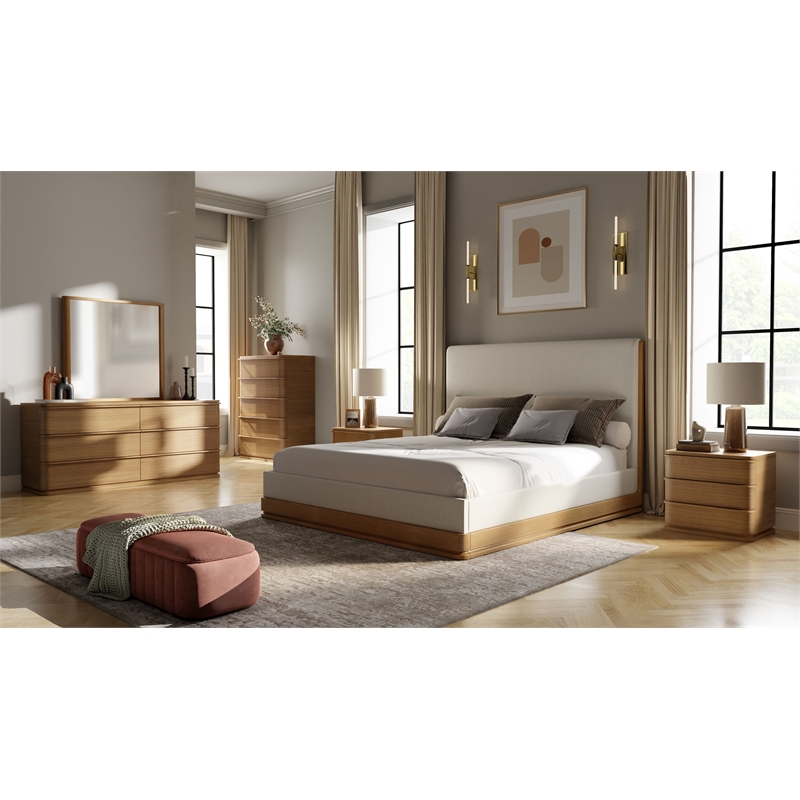 Bowery Hill Minimalist Rectangular Wall Mirror with Oak Frame