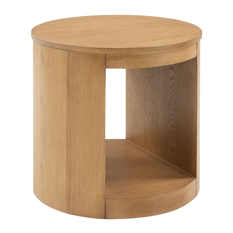 Bowery Hill Round Modern Wooden End Table with Hollow Base in Oak
