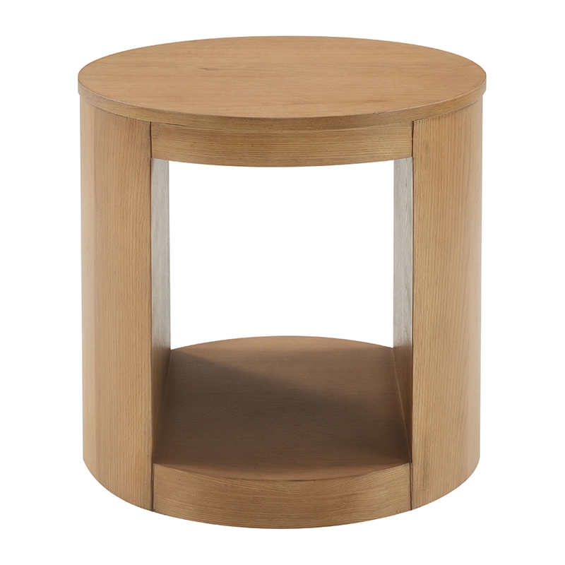 Bowery Hill Round Modern Wooden End Table with Hollow Base in Oak