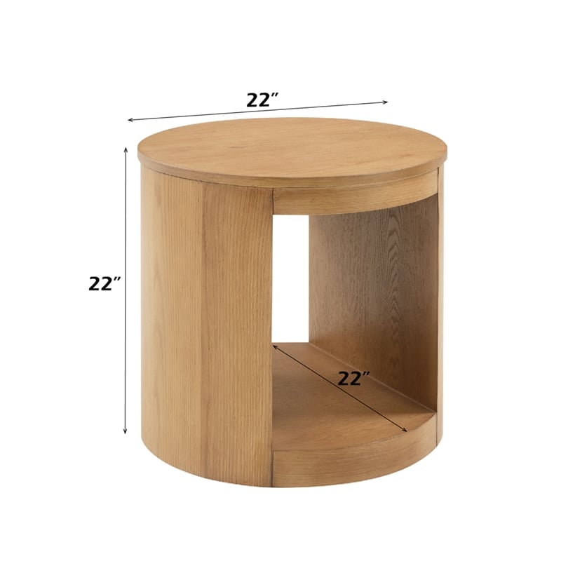 Bowery Hill Round Modern Wooden End Table with Hollow Base in Oak