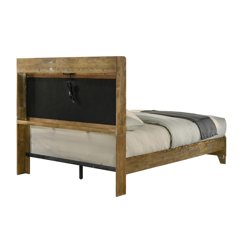 Bowery Hill Eastern King Bed with USB Ports in Light Aspen Brown