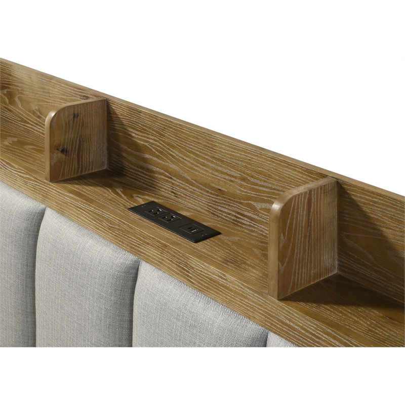 Bowery Hill Eastern King Bed with USB Ports in Light Aspen Brown