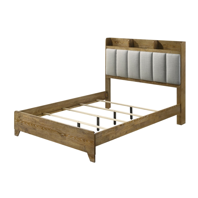Bowery Hill Upholstered Queen Bed with USB Ports in Light Aspen Brown