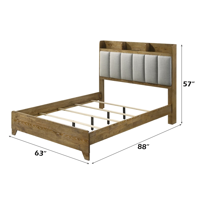 Bowery Hill Upholstered Queen Bed with USB Ports in Light Aspen Brown
