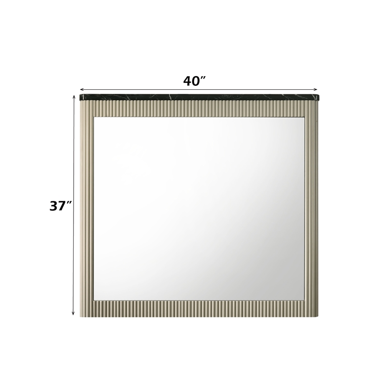 Bowery Hill Rectangular Wall Mirror with Marble-Look Trim in Gray and Beige