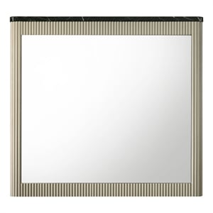 Bowery Hill Rectangular Wall Mirror with Marble-Look Trim in Gray and Beige