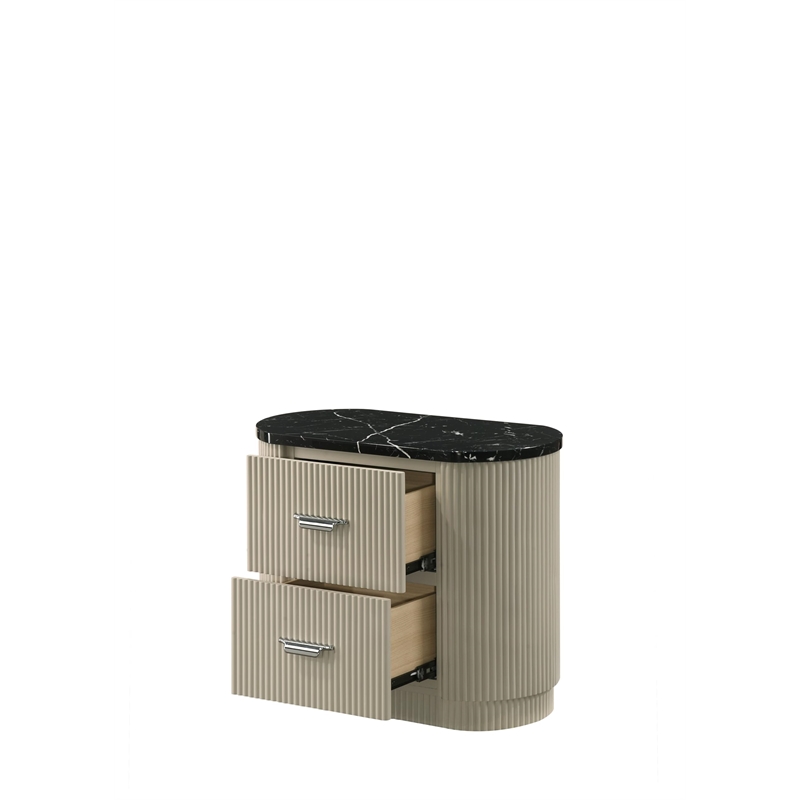 Bowery Hill Nightstand with Marble-Look Top in Gray and Beige