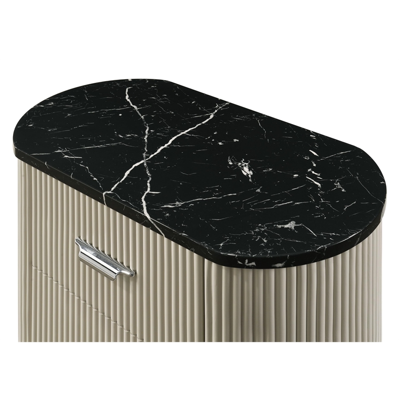 Bowery Hill Nightstand with Marble-Look Top in Gray and Beige