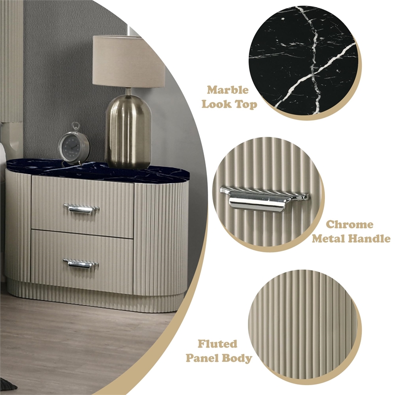 Bowery Hill Nightstand with Marble-Look Top in Gray and Beige