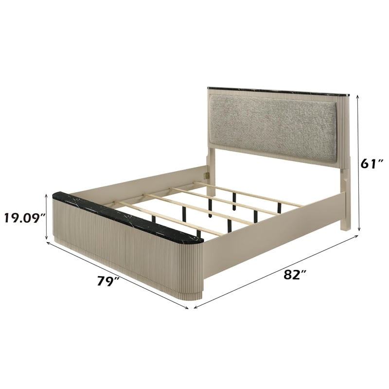 Bowery Hill Upholstered Eastern King Bed in Gray Linen and Beige