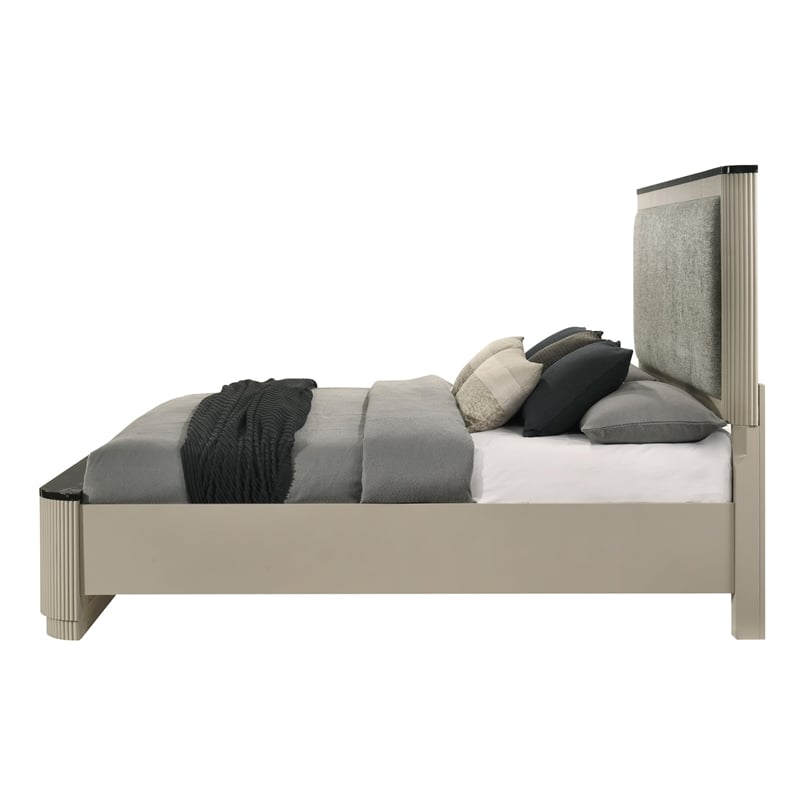 Bowery Hill Modern Upholstered Queen Bed in Gray Linen and Beige