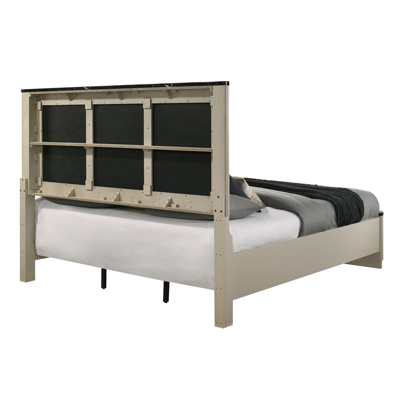Bowery Hill Modern Upholstered Queen Bed in Gray Linen and Beige