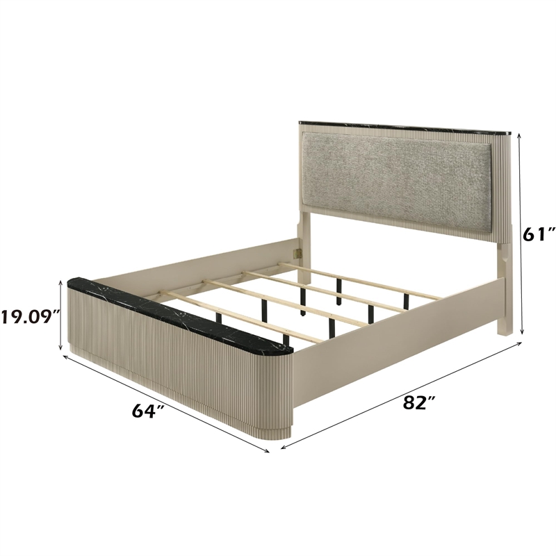 Bowery Hill Modern Upholstered Queen Bed in Gray Linen and Beige
