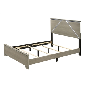Bowery Hill Queen Bed with Geometric LED Headboard in Weathered Gray