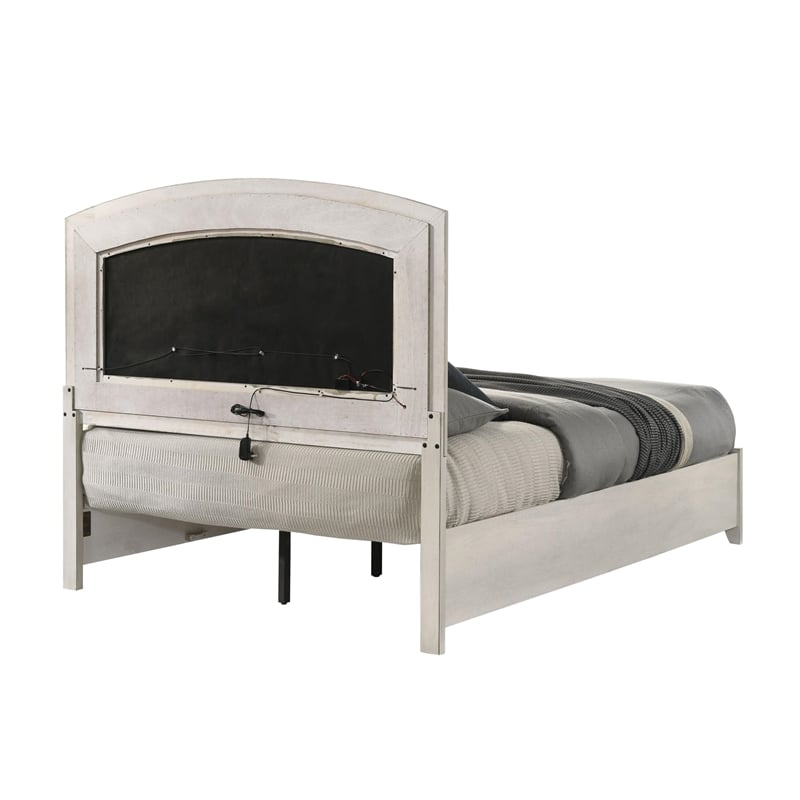 Bowery Hill Queen Storage Bed with LED Headboard in Antique White
