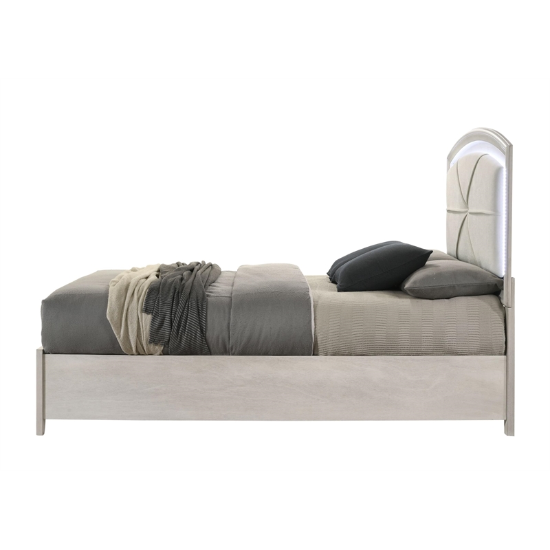 Bowery Hill Queen Storage Bed with LED Headboard in Antique White