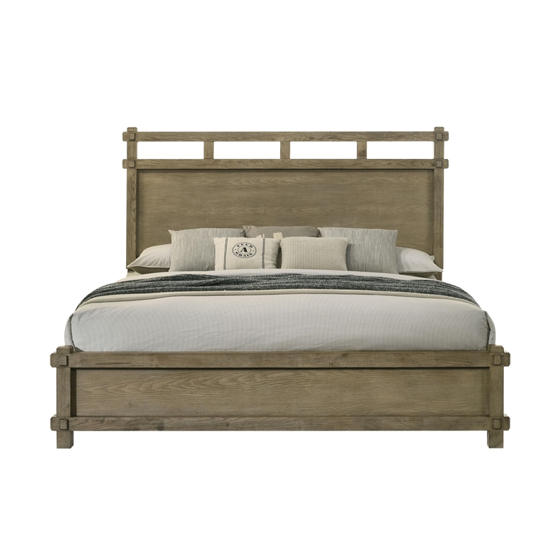 Bowery Hill Queen Bed with Open-Frame Headboard in Antique White Oak