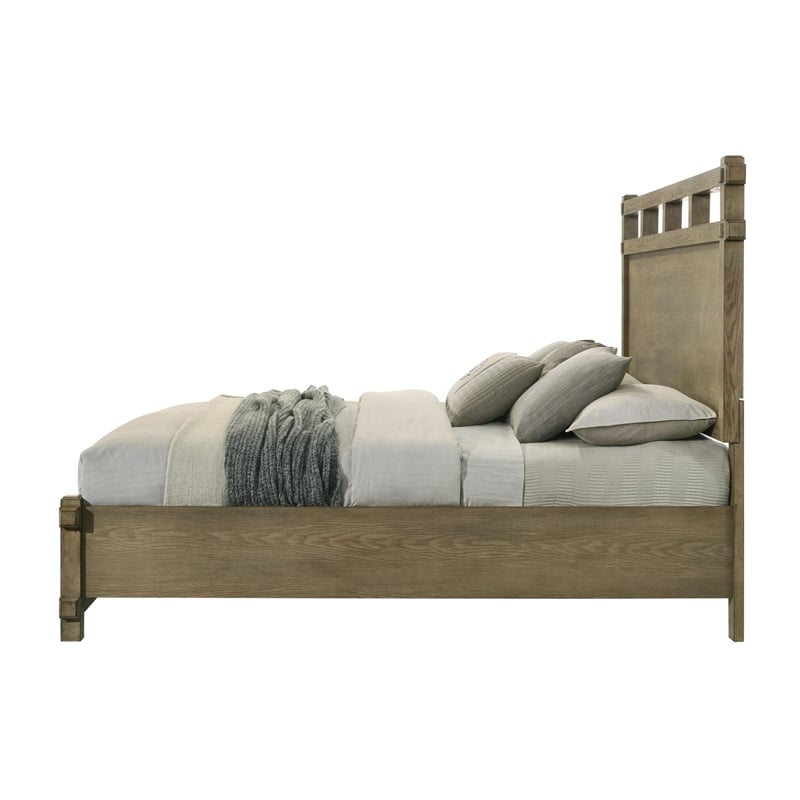 Bowery Hill Queen Bed with Open-Frame Headboard in Antique White Oak