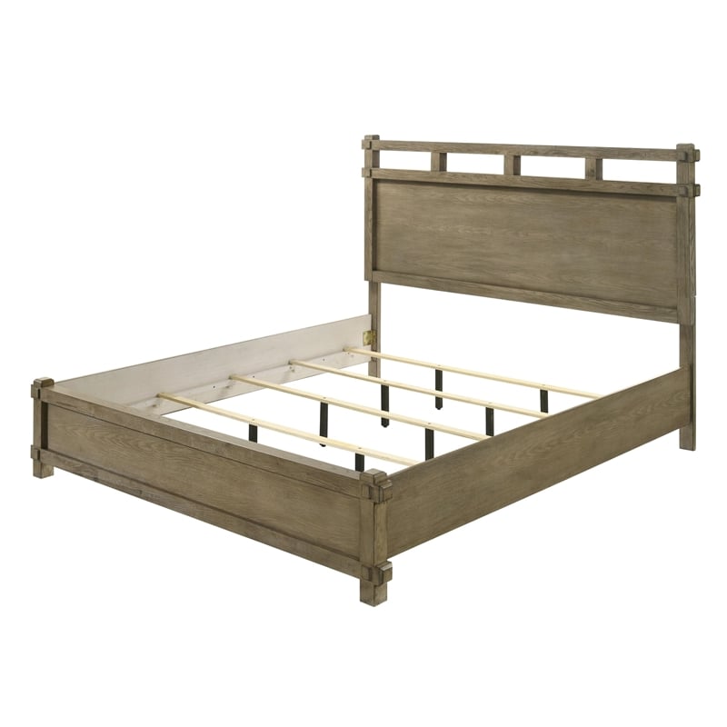 Bowery Hill Queen Bed with Open-Frame Headboard in Antique White Oak