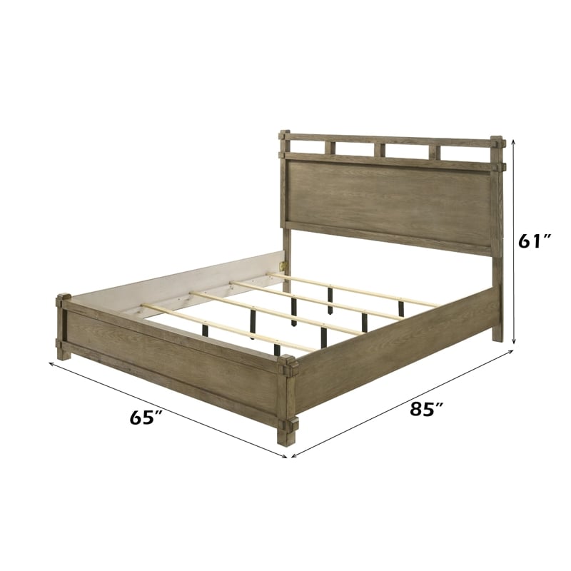 Bowery Hill Queen Bed with Open-Frame Headboard in Antique White Oak