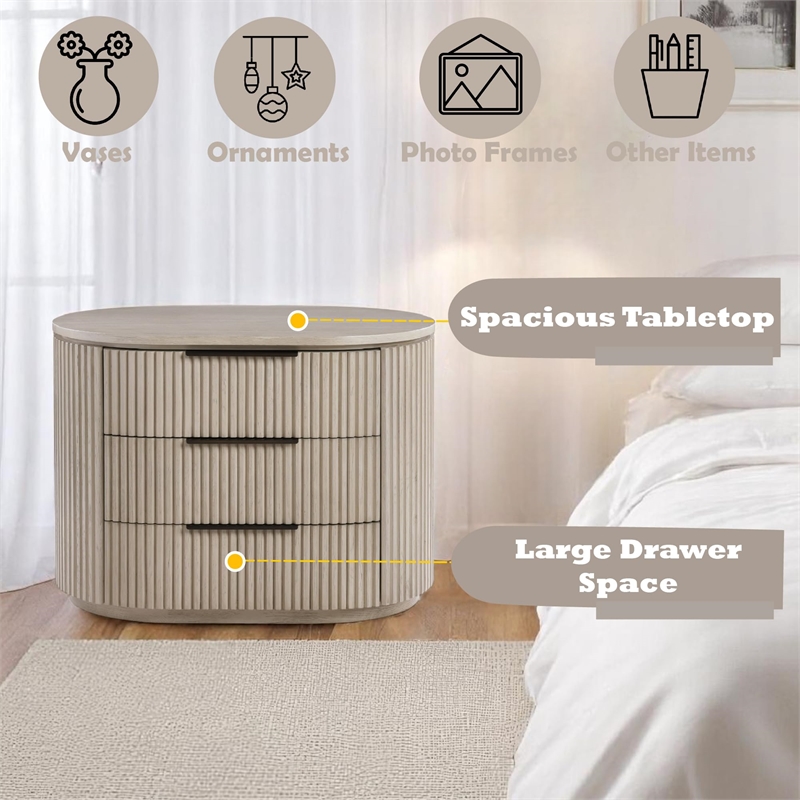 Bowery Hill Fluted Nightstand with USB Power Port in Light Oak
