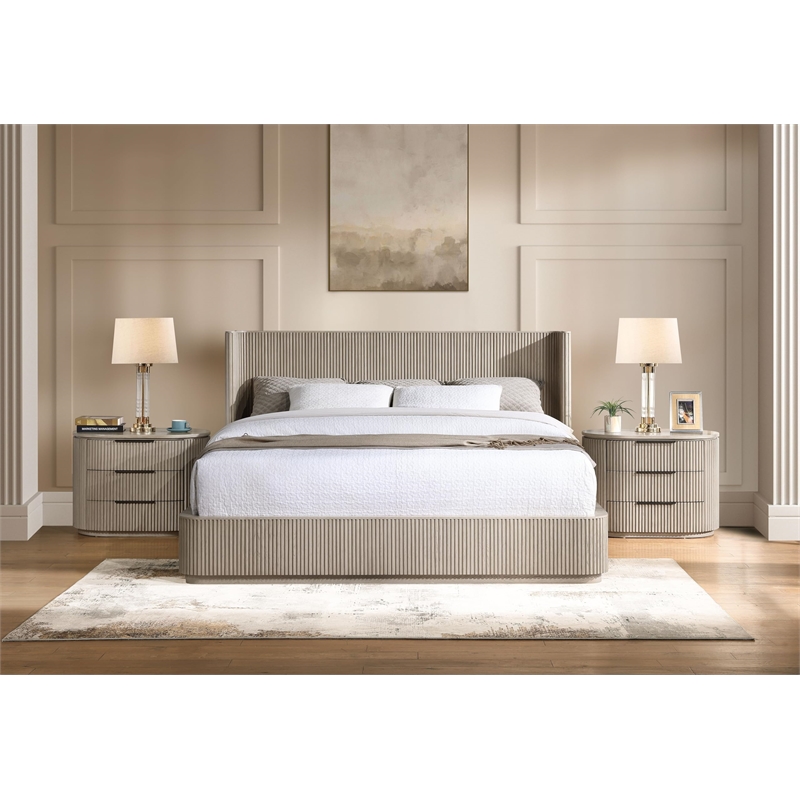 Bowery Hill Fluted Nightstand with USB Power Port in Light Oak