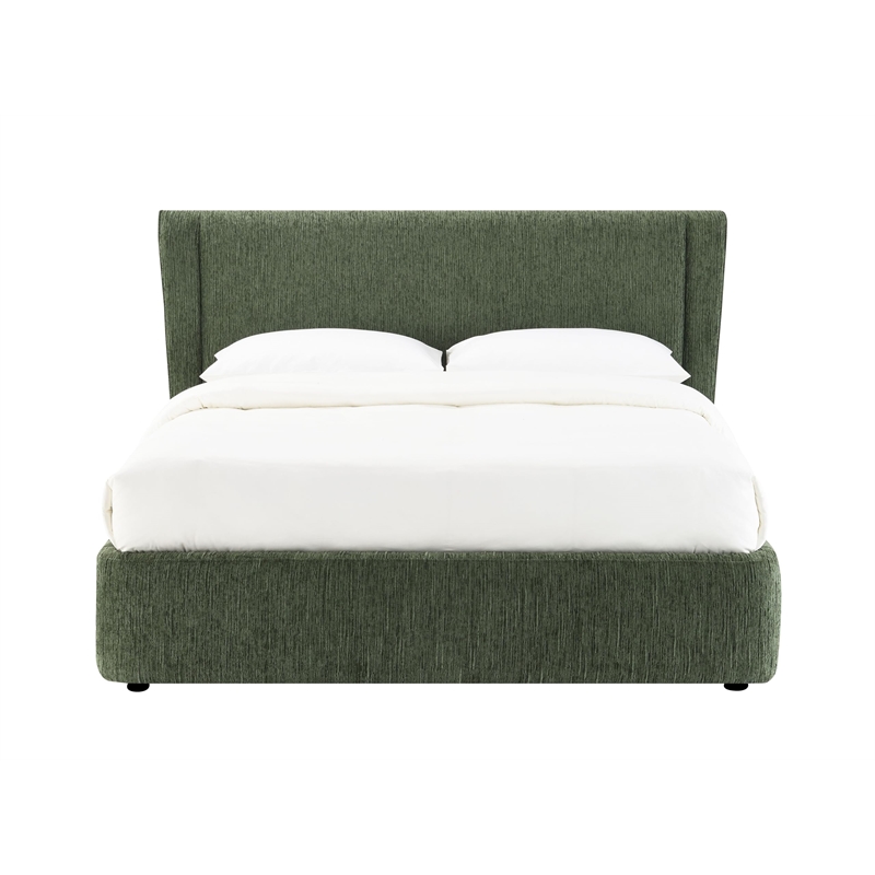 Bowery Hill Modern Upholstered Full Bed in Dark Green Chenille