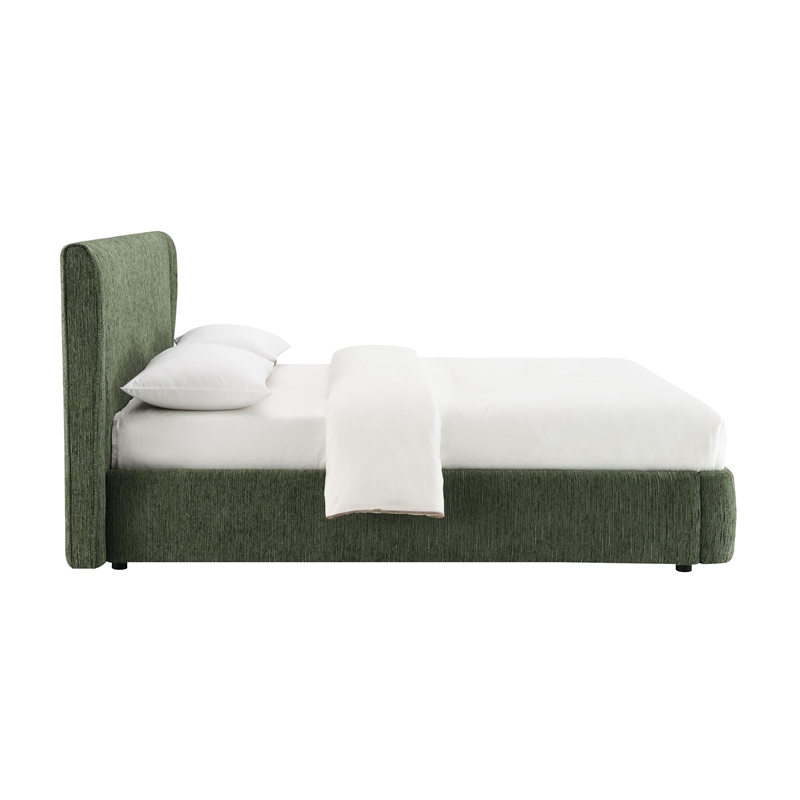 Bowery Hill Modern Upholstered Full Bed in Dark Green Chenille