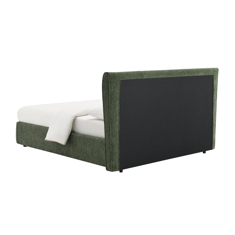 Bowery Hill Modern Upholstered Full Bed in Dark Green Chenille
